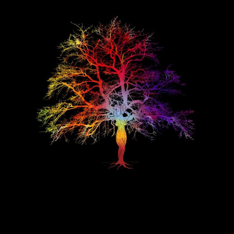 Fantasy tree woman gradient chakra forest peace