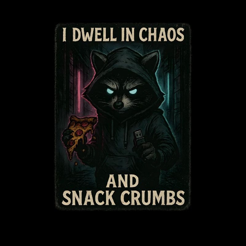 I Dwell in Chaos – Hacker Raccoon with Pizza & USB