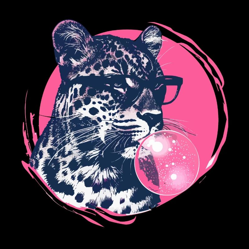 Leopard with glasses and pink chewing gum