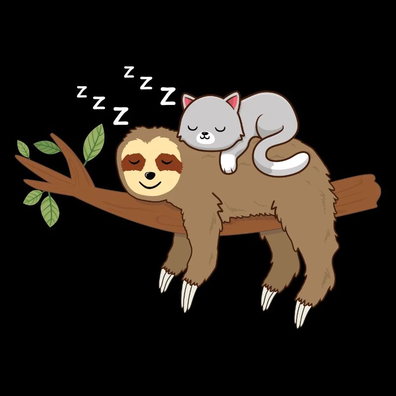 Sloth with cat sleeping morning muffle sleep