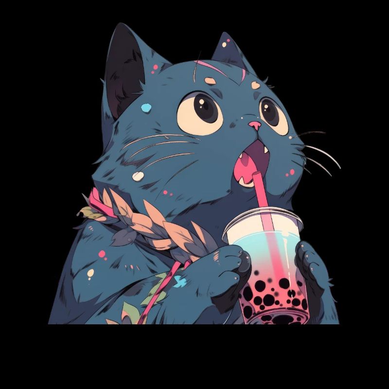 Boba and Cats Cat Drinking Bubble Tea Anime