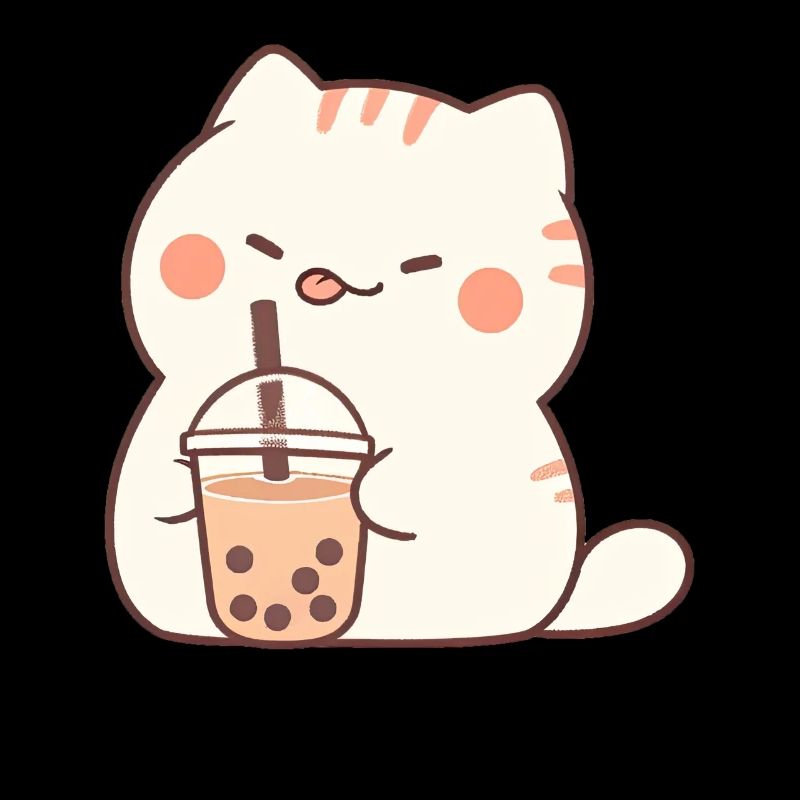 Boba and Cats Cat Drinking Bubble Tea Anime