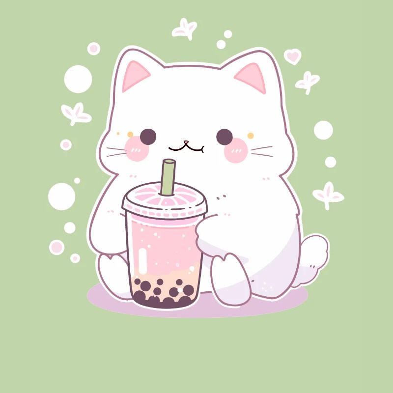 Kawaii Cat Drinks Boba Bubble Tea Chibi