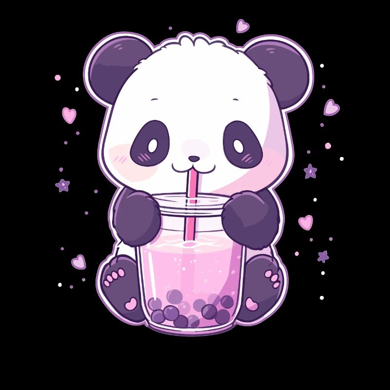 Kawaii Panda boit Boba Bubble Tea Chibi