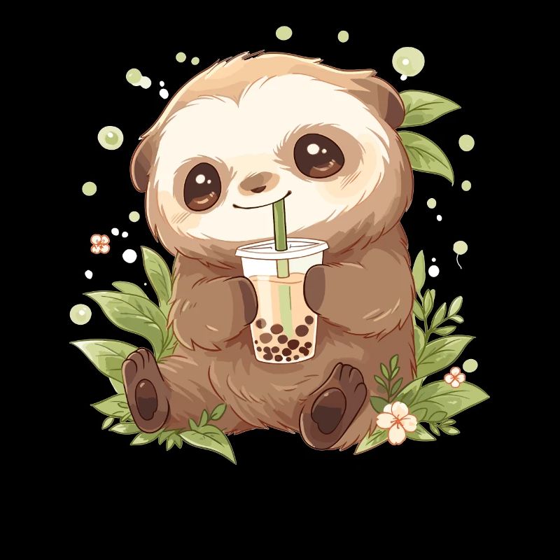 Kawaii Faultier trinkt Boba Bubble Tea Chibi