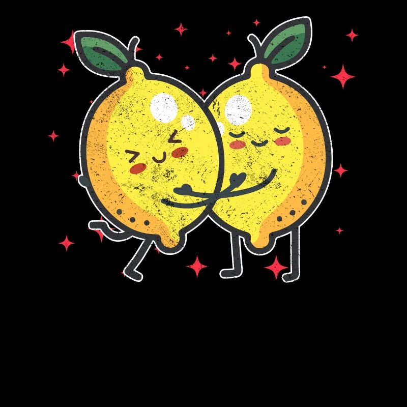 Cute Lemon Couple Hugging Lemon Fruit Lovers