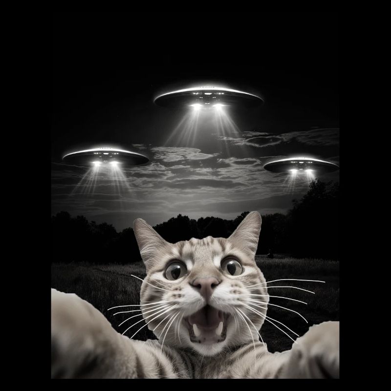 Selfie de chats drôles devant des OVNIS chat OVNI