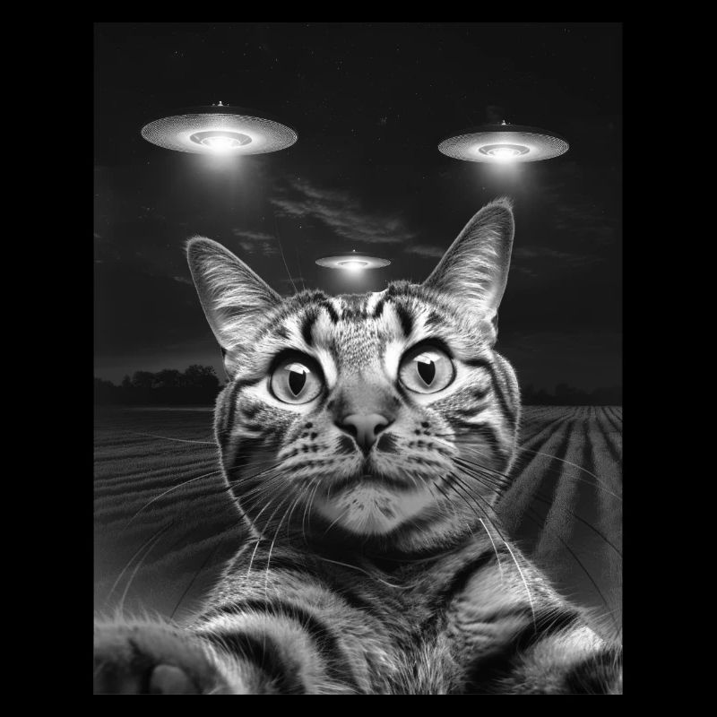Selfie de chats drôles devant des OVNIS chat OVNI