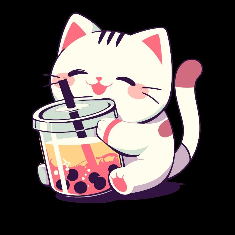 Cat Drinking Bubble Tea Boba and Cats Anime