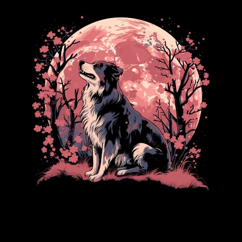 Australian Shepherd Japan Cherry Blossom Moon