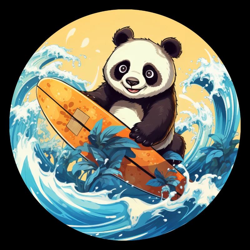 Surfing panda at sunset
