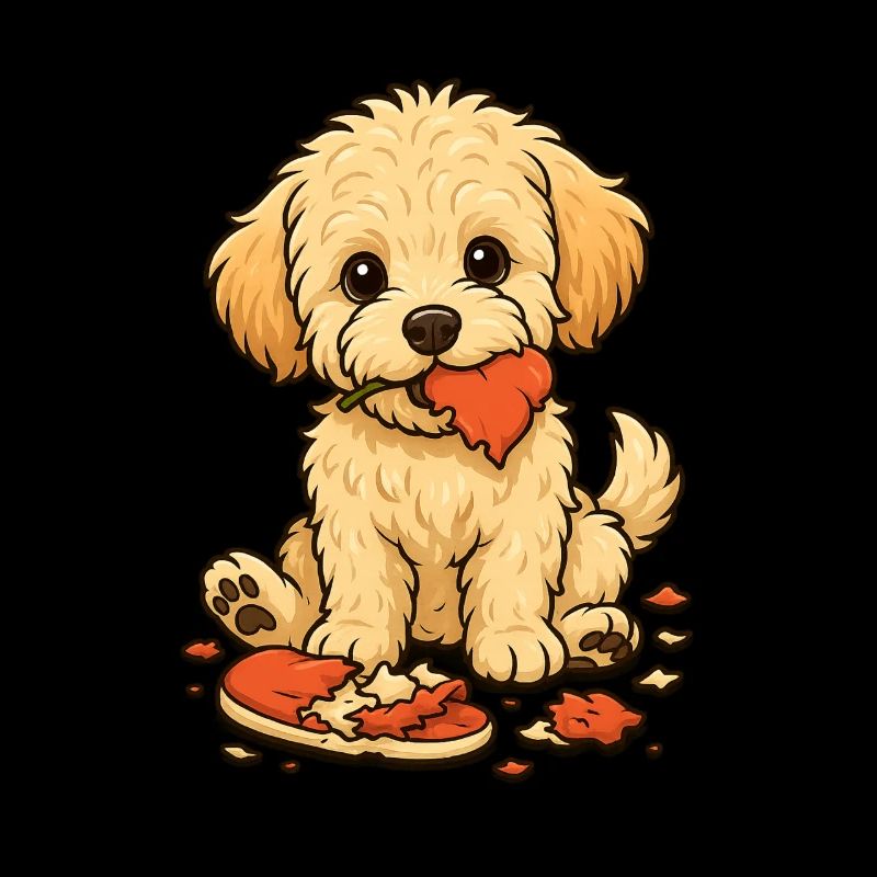 Frecher Maltipoo mit zerkaute Hausschuhen