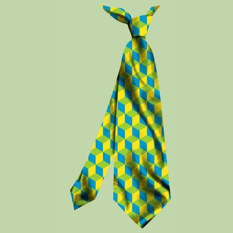 colorful printed necktie isometric cube pattern