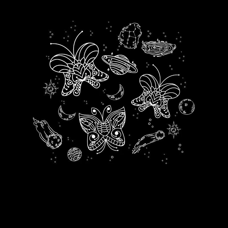 Celestial Butterfly Night Sky Line Art Galaxy