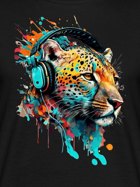 Leopard mit Kopfhörern DJ