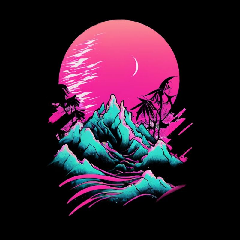 Vaporwave Abstrakte Landschaft Mond Baum