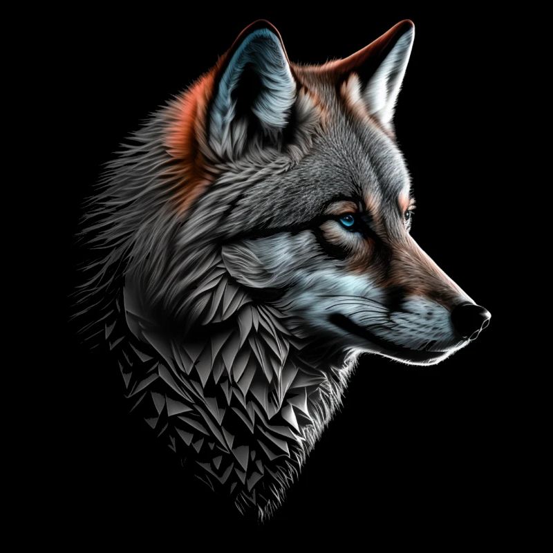 Wolf und Fuchs gemischt, Kunst Kopf Tier Geschenk