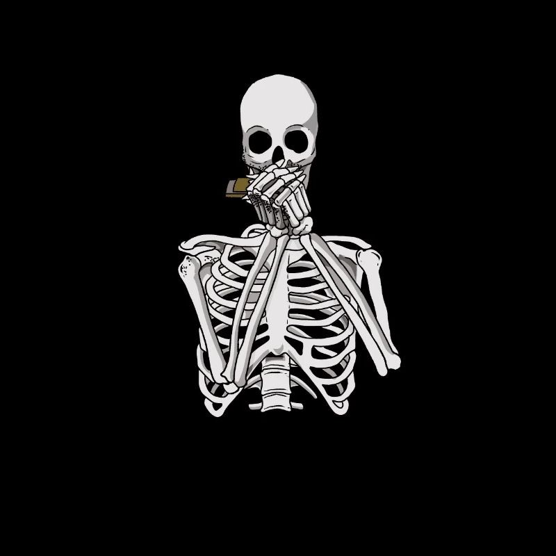 Skeleton plays harmonica