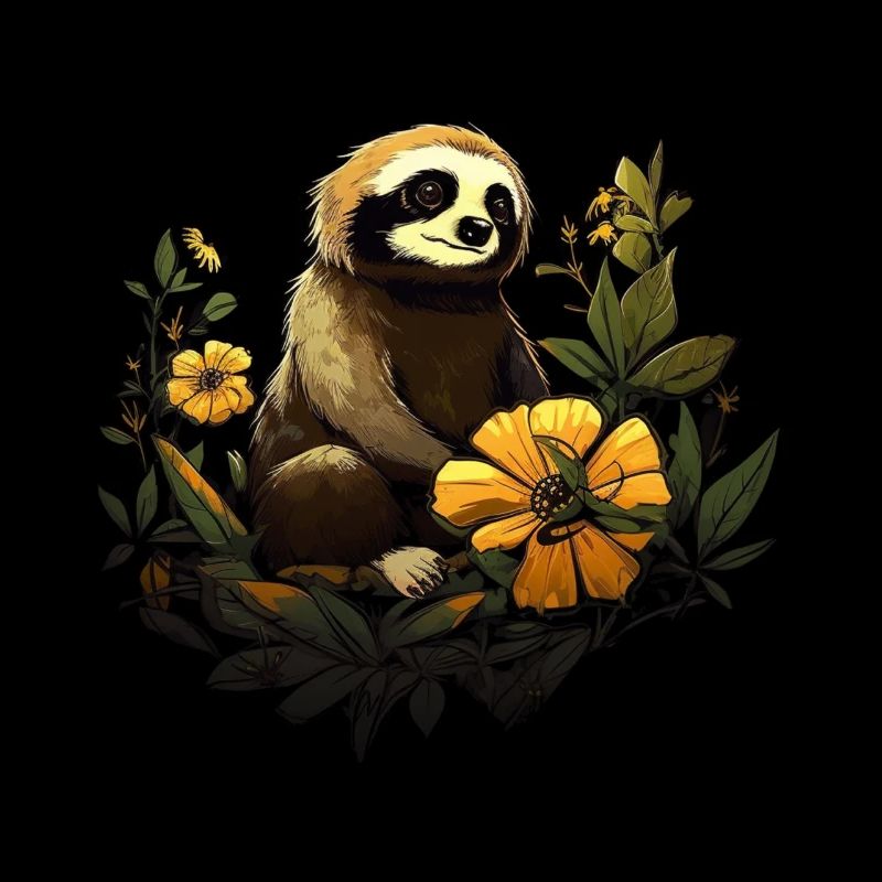 Faultier Tier Geschenk Tiermotiv Blumen