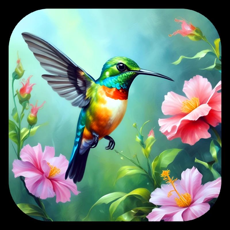 Beau colibri avec des fleurs