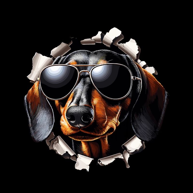 Drôle mignon teckel chien avec mur de lunettes de soleil