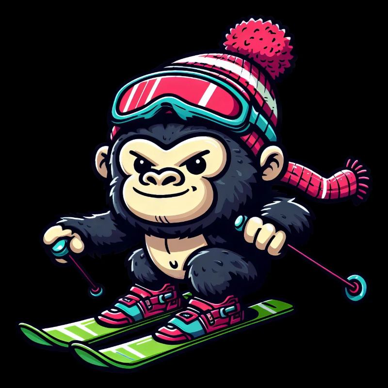 Monkey Gorilla Chimpanzee Ski Holiday Skier Design