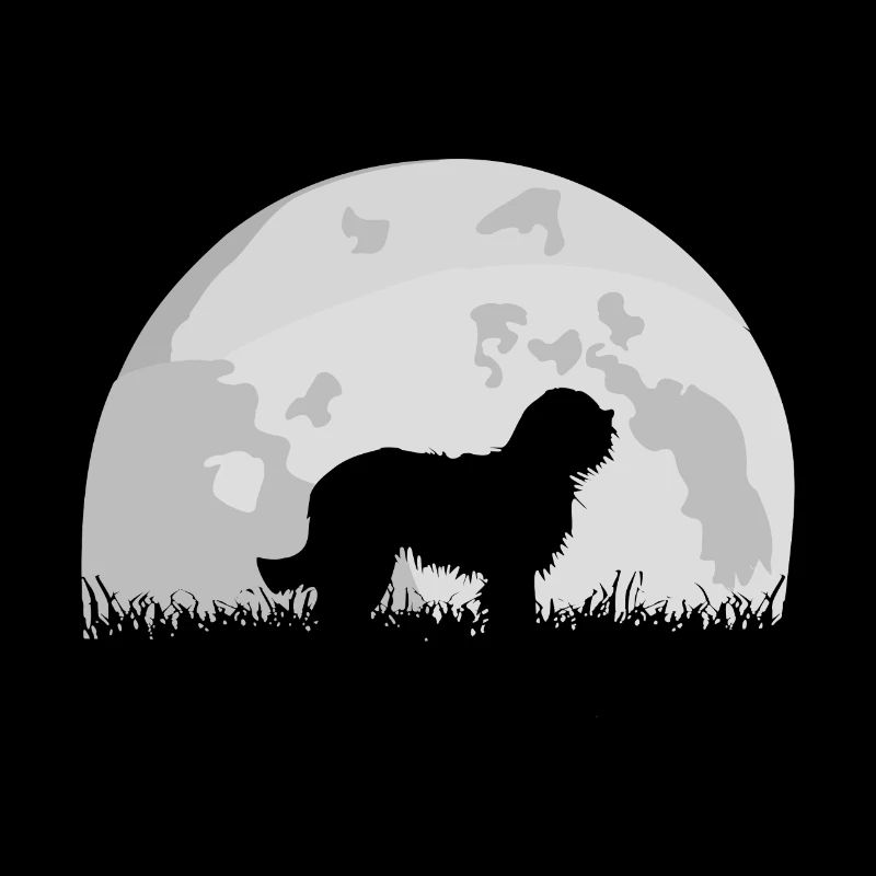 Bearded Collie full moon moon silhouette