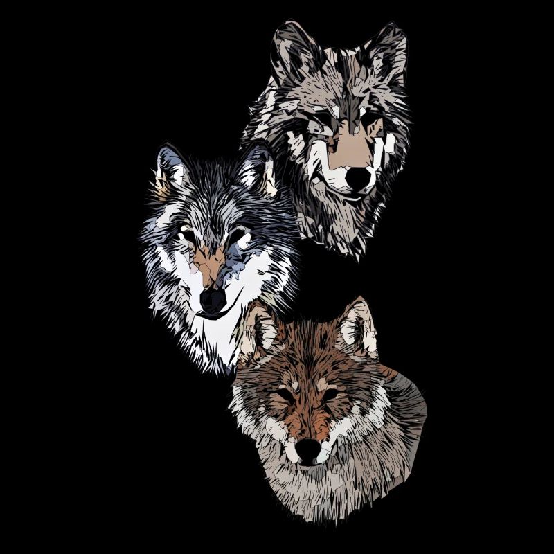 Drei abstrakte Wolfsköpfe