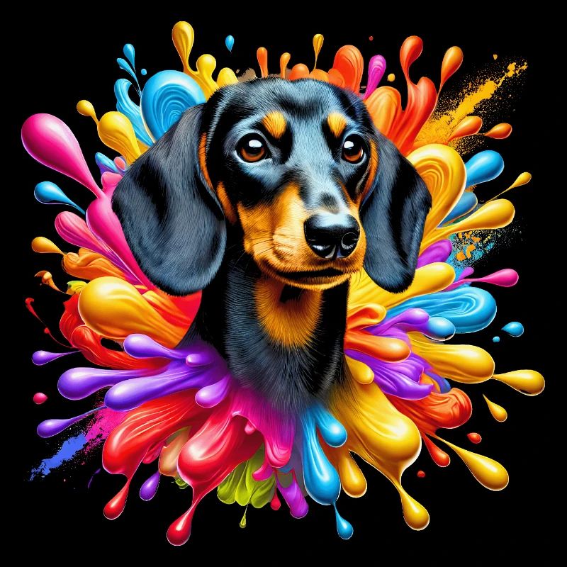 Teckel mignon avec des taches colorées