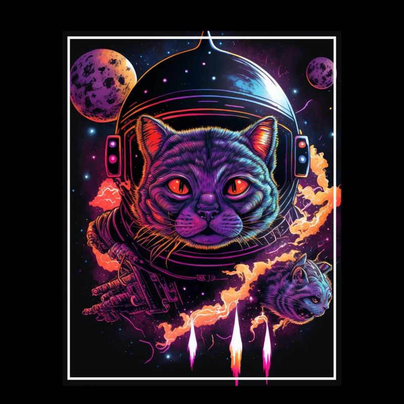 Cat Space Astronaut Space Neon Rockets