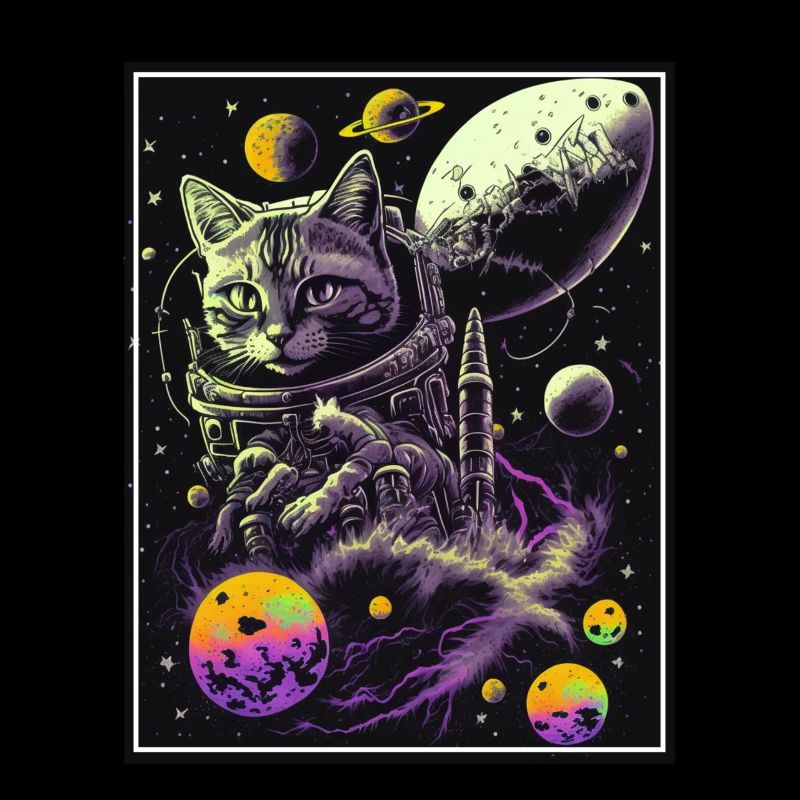 Cat Space Astronaut Space Neon Rockets