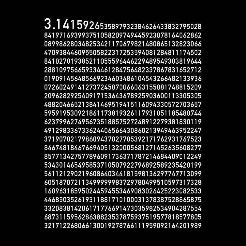 Pi 1000 chiffres mathématiques numéros de maths cadeau