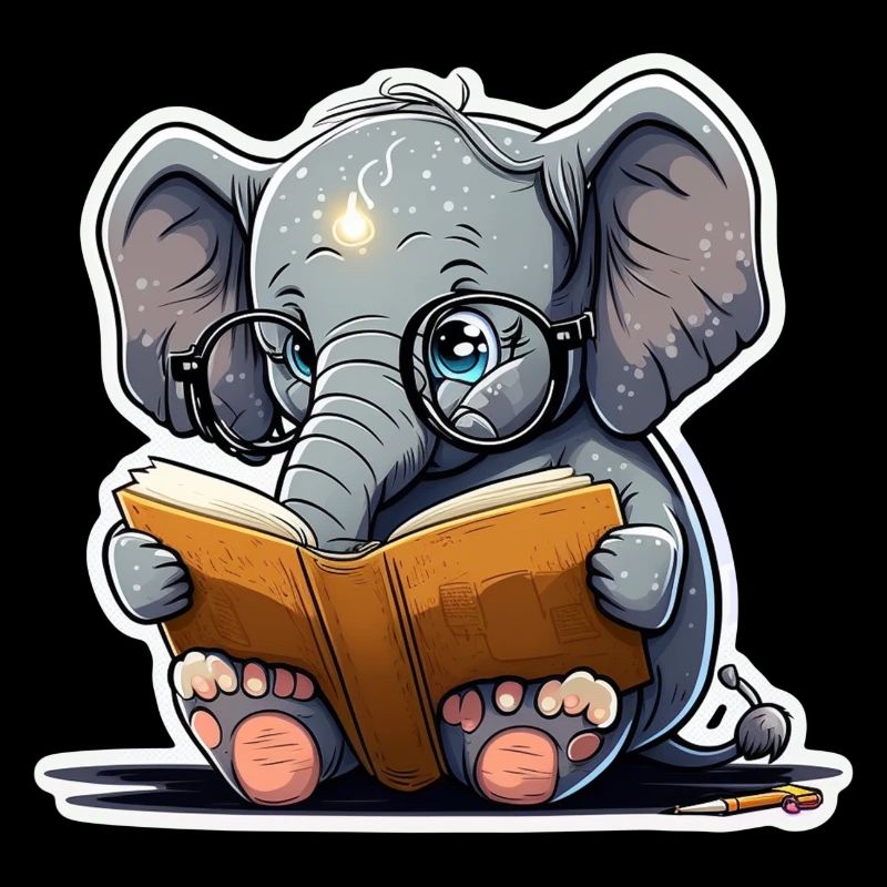 Cute Elephant Glasses Book Read Books Reader