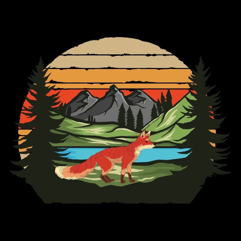 Forest Creatures Forest Animal Mountains Gift Retro Fox