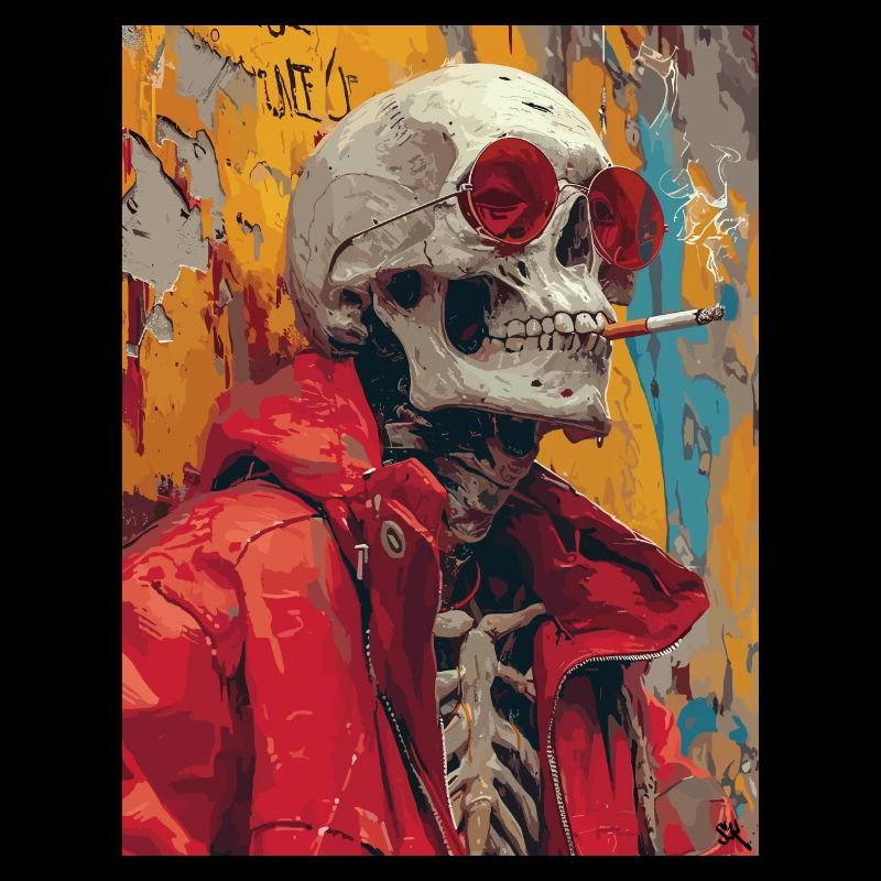 Smoking Skull, Totenkopf mit Zigarette