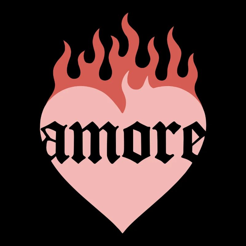 Retro amore heart with flames