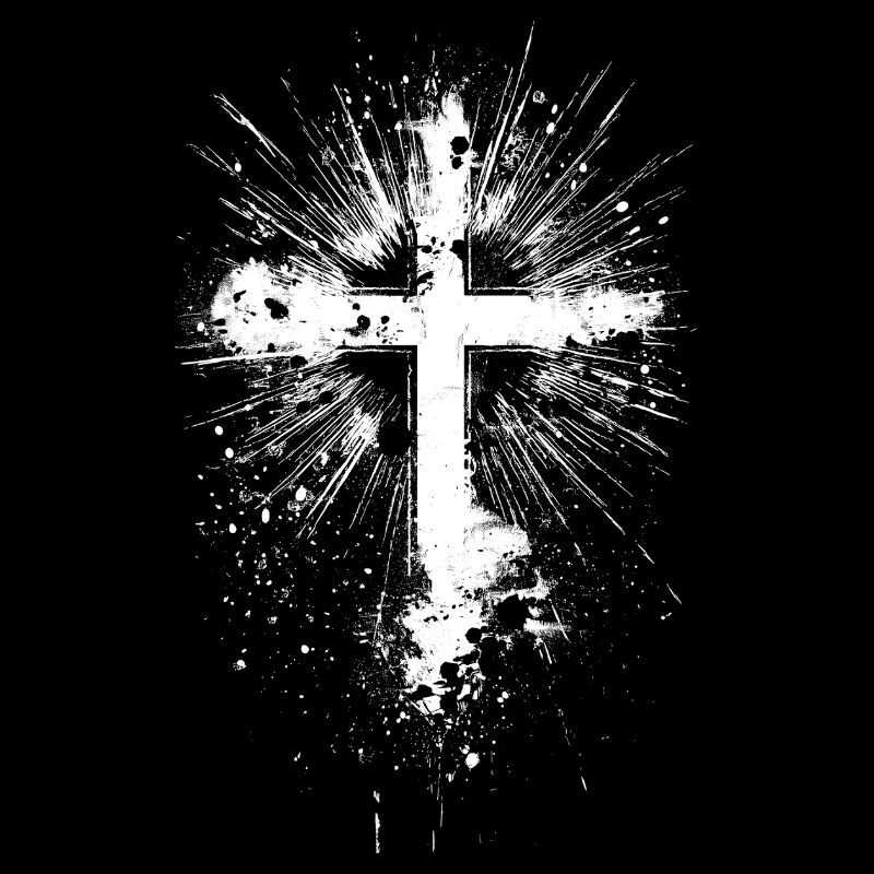 White cross with paint splatter