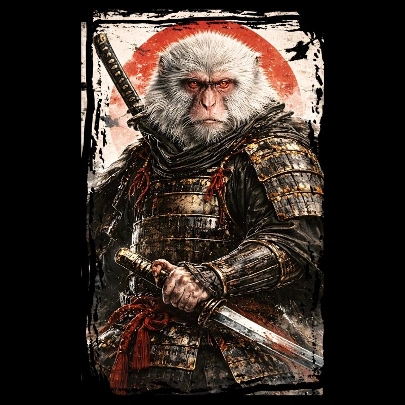 Japanese Art - Japanese Snow Monkey - Samurai