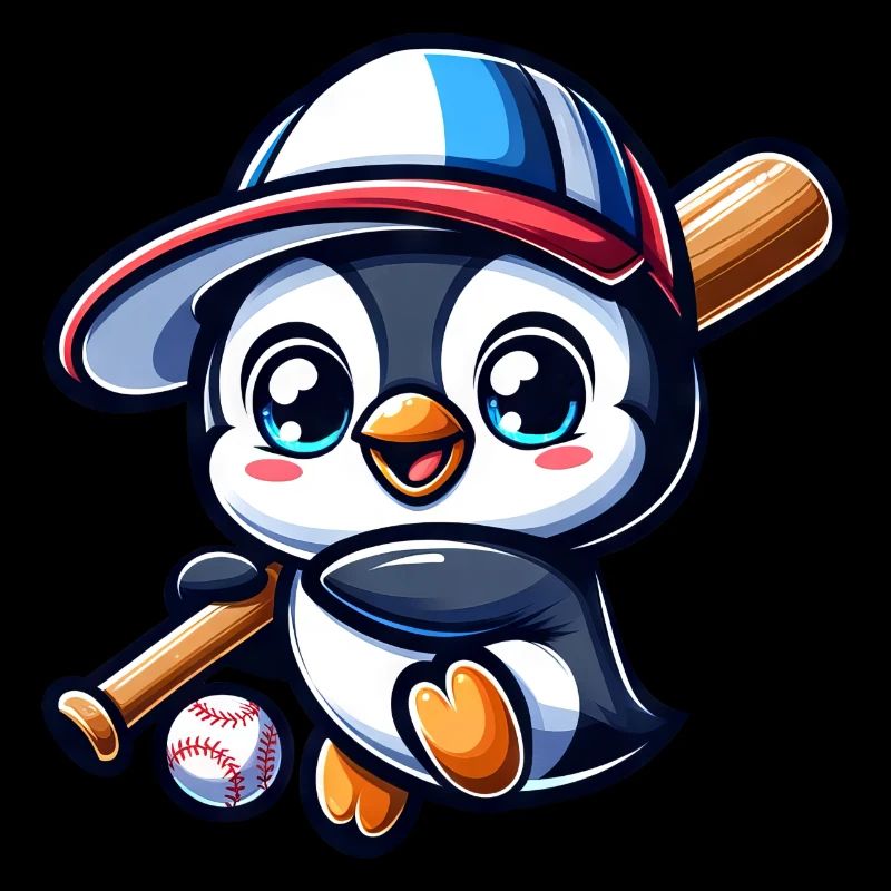 Penguin Baseball Baseball Player Cute Comic Cartoon