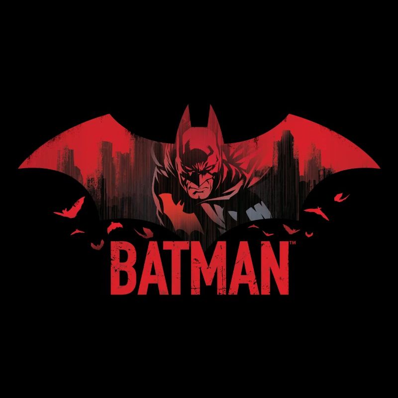 Batman con pipistrelli e logo Batman rosso