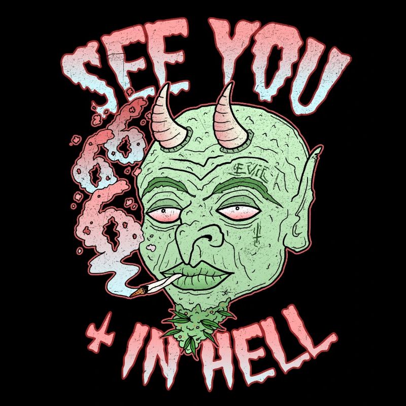 Demon Hell Joint Grass Smoking Funny Stoner Satan