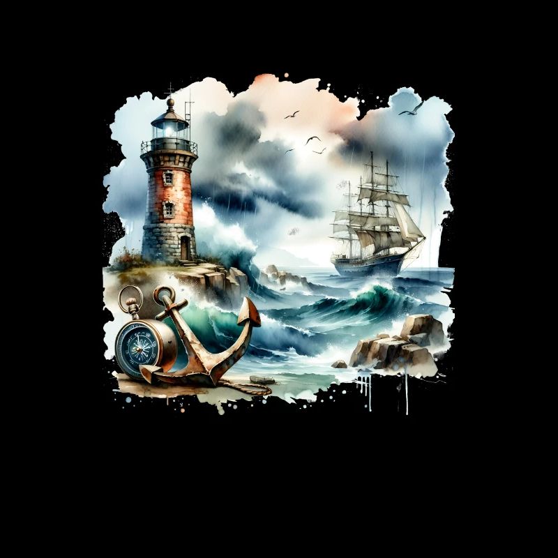 Motif nautique rétro ancre phare navire