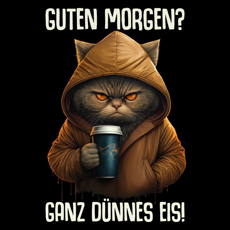 Guten Morgen? Ganz dünnes Eis! Katze Kaffee Spruch