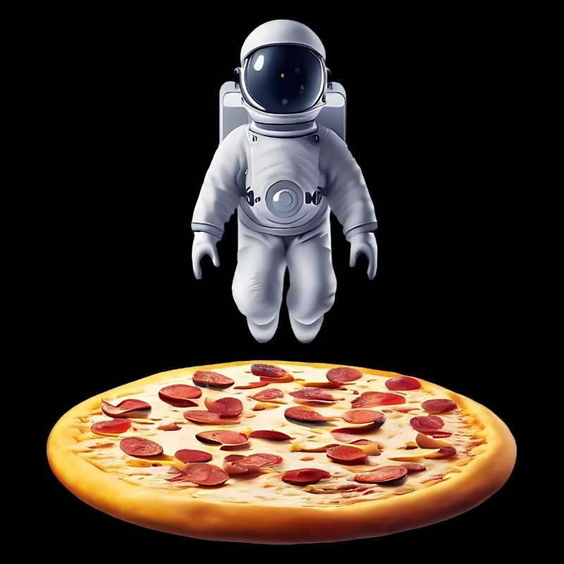 Hovering astronaut over pizza