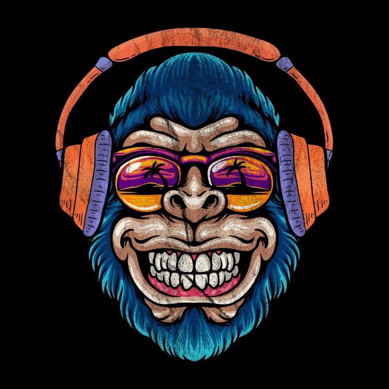 Monkey DJ singe avec un casque de lunettes de soleil cadeau