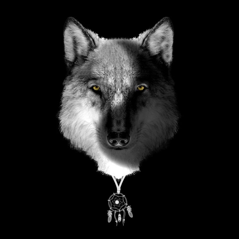 Wolf Yin und Yang mit Traumfänger