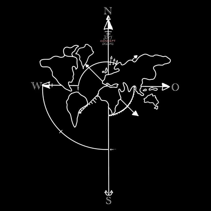 World map, cardinal directions, compass