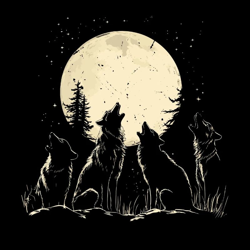 Howling Wolves Vintage Wolf Moon