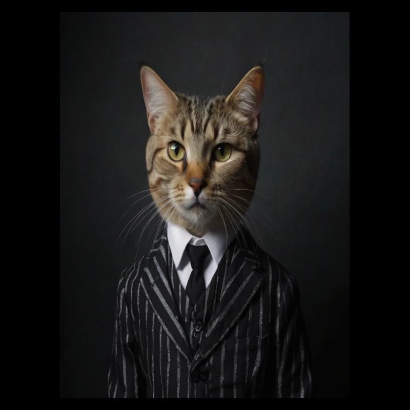 Chat Portrait de chat en costume rayé et cravate