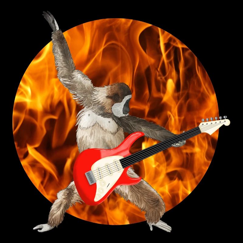 Monkey Whitebeard Gibbon Electric Guitar Fire Lets Rock